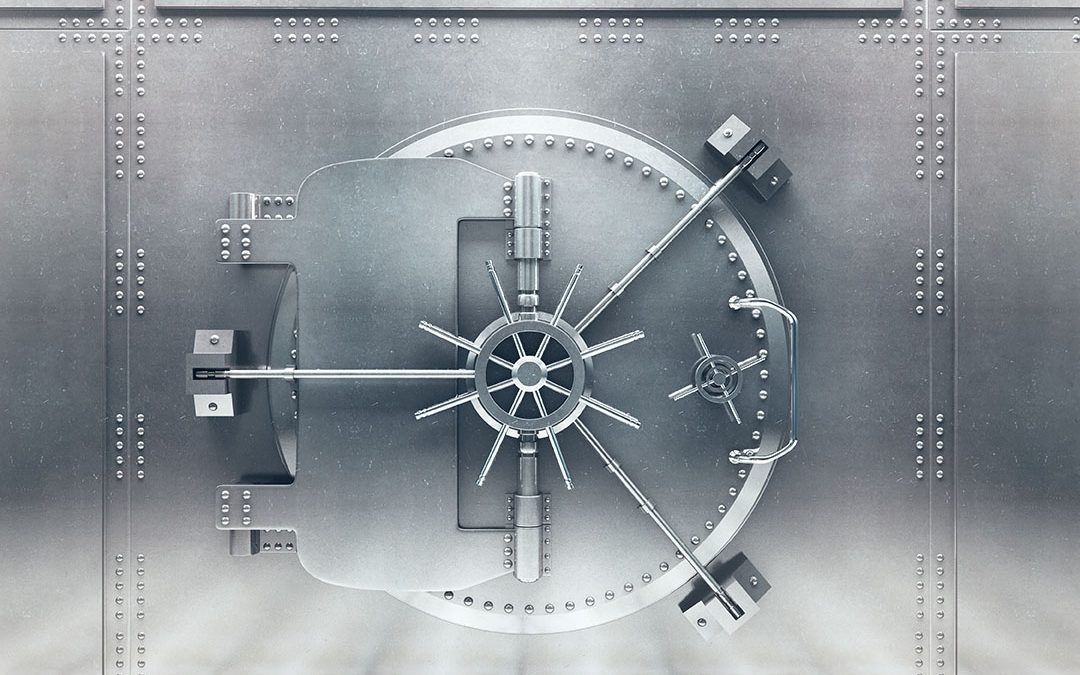 Front,View,Of,Light,Silver,Bank,Vault,Door,,Closed.,3d